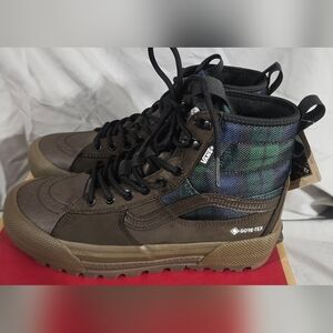 VANS Sk8-Hi GTX MTE-3 Boots Tech Plaid Brown Green Men Size 7 New With Box